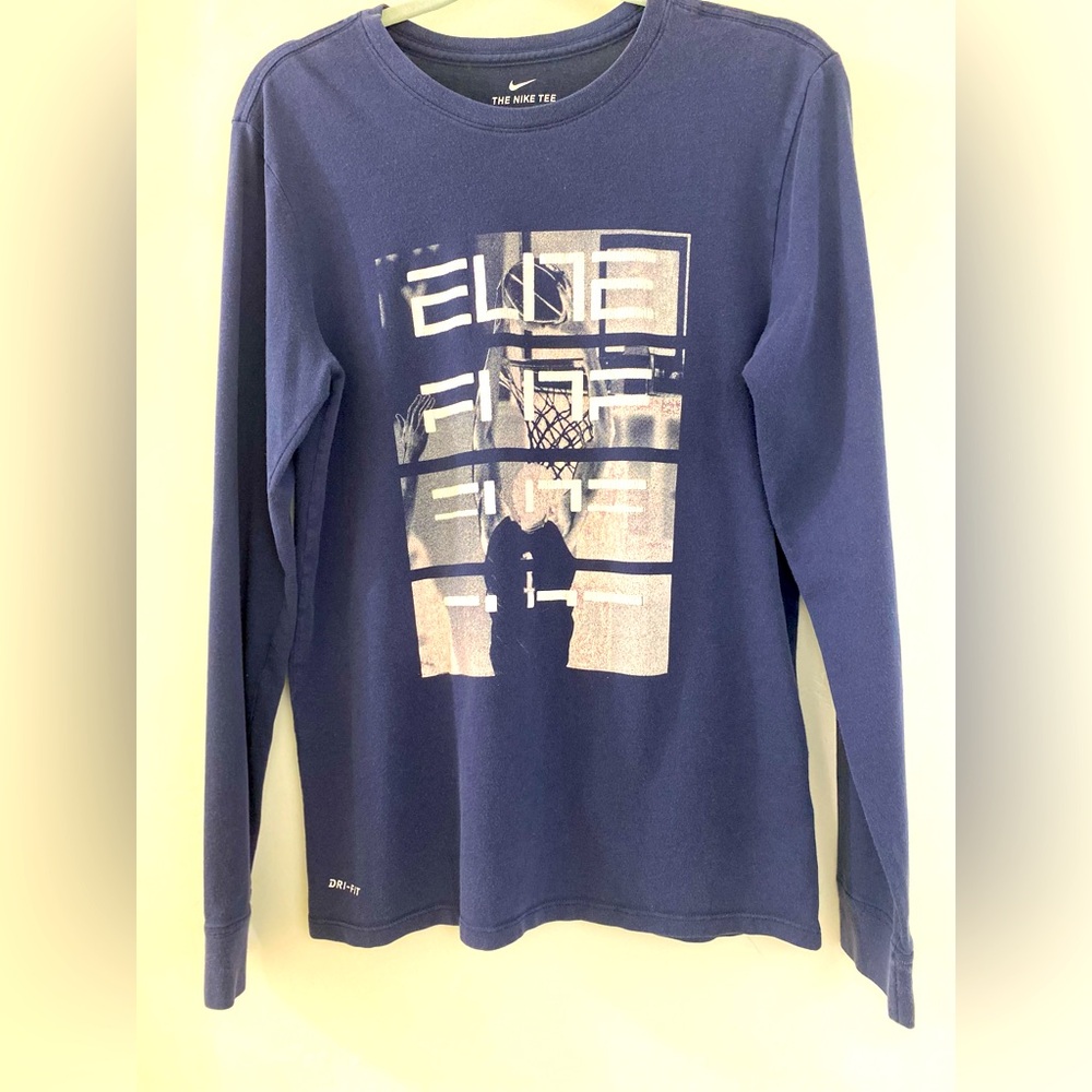 🔥🔥Rare Nike Tee Basketball Elite Graphic Blue Long Sleeve Athletic Fit Shirt